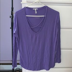 PINK Purple V-Neck Crossed Long Sleeve Top